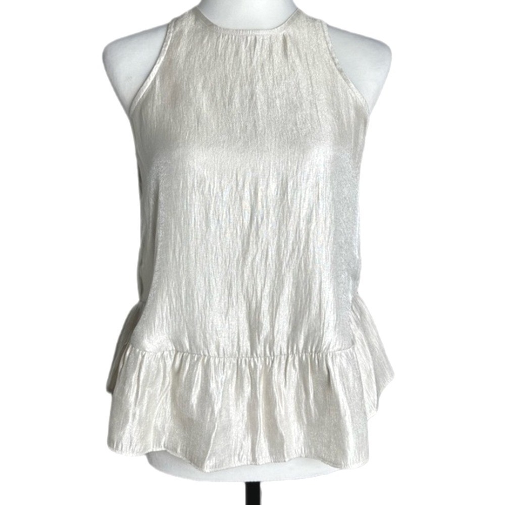 Ann Taylor Pearl Metallic Shimmer Peplum Tank‎ Top Silver Women XXS